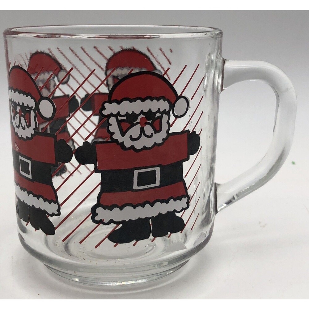 Vintage Luminarc Santa Claus Christmas  Clear Glass Coffee Tea Mug Cup